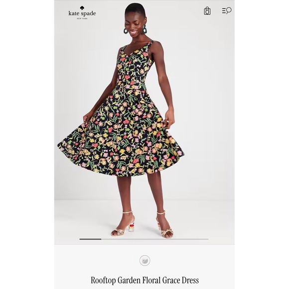 Kate Spade New York Dresses & Skirts - Kate Spade Rooftop Garden Floral Grace Dress Black Midi Fit Flare Sz 10 NEW